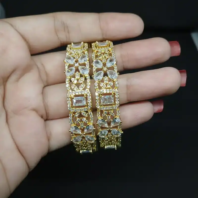 AD Golden Classic Floral Bangles (2 Pc.)