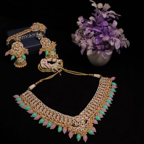 Green Pink Premium Party Necklace Set