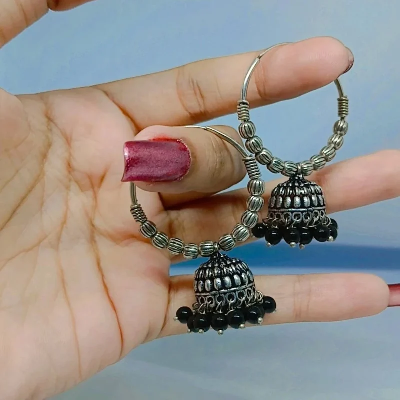 Fancy Oxidised Ring Jhumka - Image 6