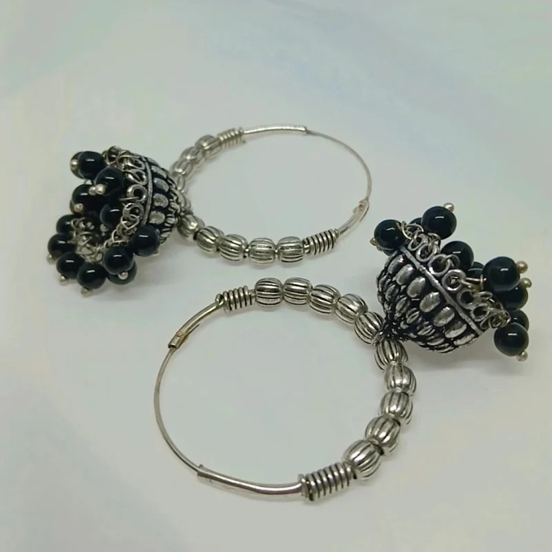 Fancy Oxidised Ring Jhumka - Image 7
