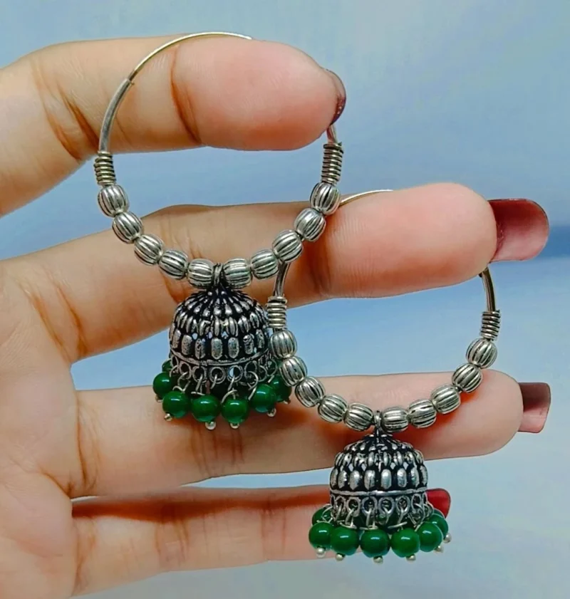 Fancy Oxidised Ring Jhumka - Image 9