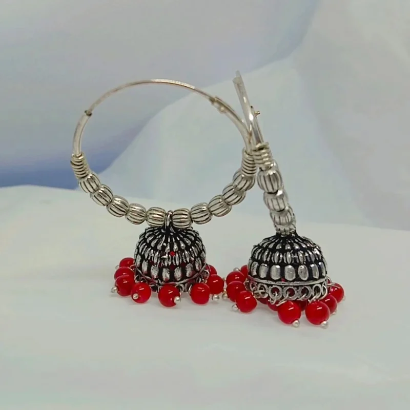 Fancy Oxidised Ring Jhumka - Image 3