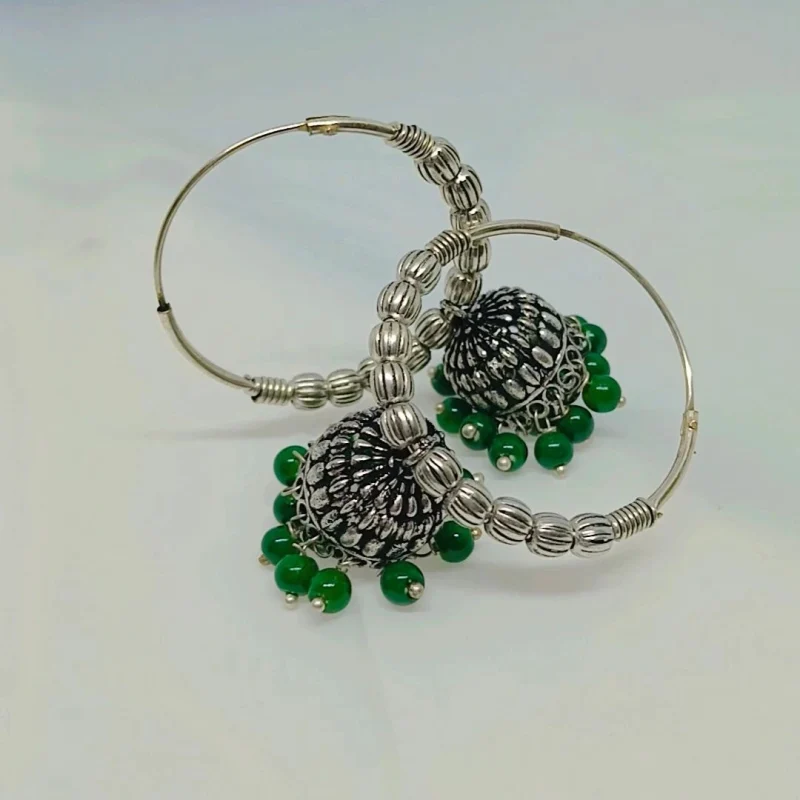 Fancy Oxidised Ring Jhumka - Image 4