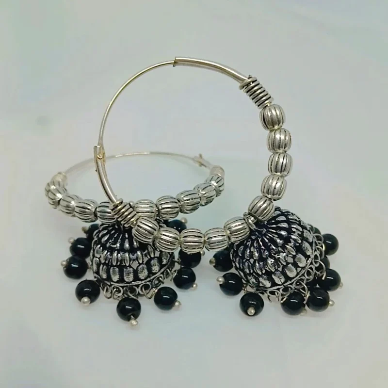 Fancy Oxidised Ring Jhumka - Image 5