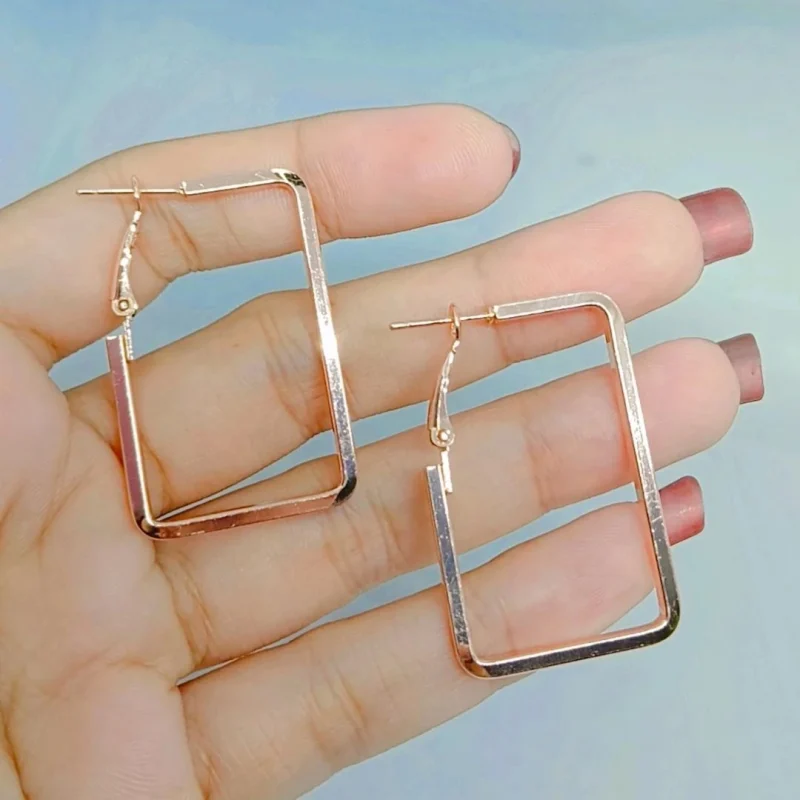 Fancy Rose Gold Rectangle Earrings - Image 7