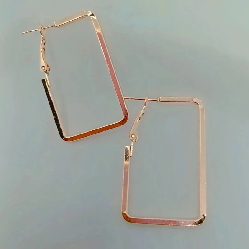 Fancy Rose Gold Rectangle Earrings - Image 5