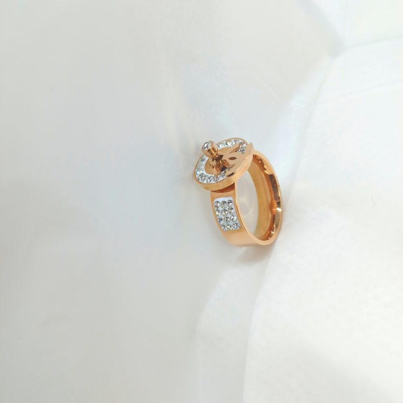 Fancy Golden with AD toping Round Fish Ring - Image 5