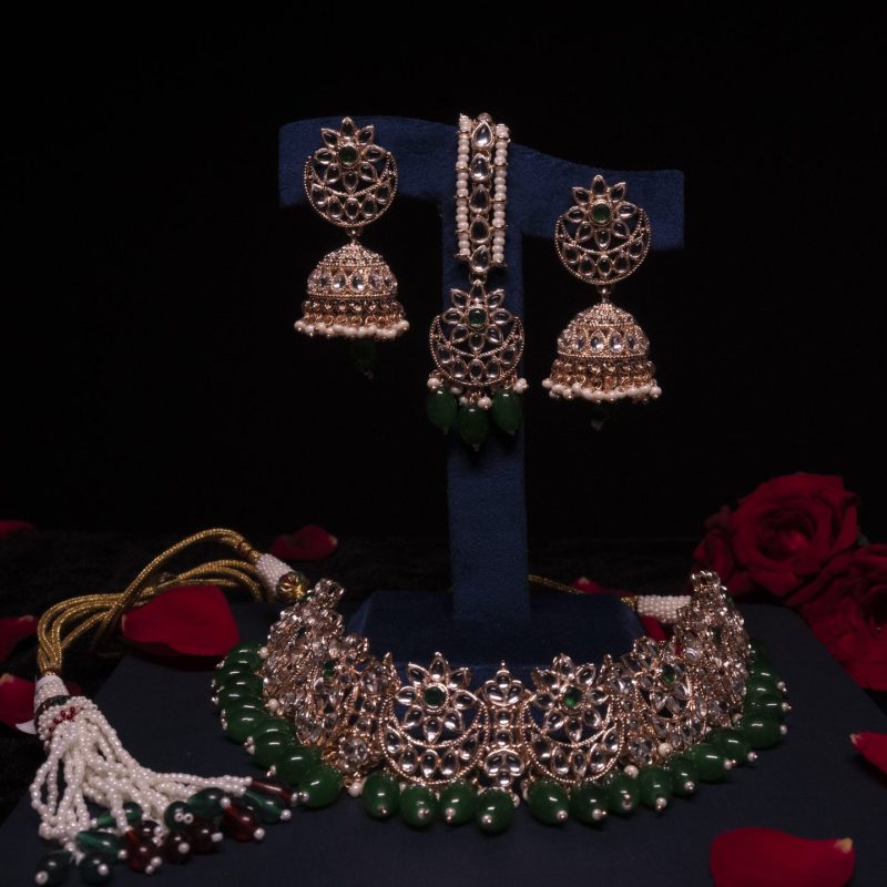 Jaipuri Green Premium Party Necklace Set/Choker - Image 4