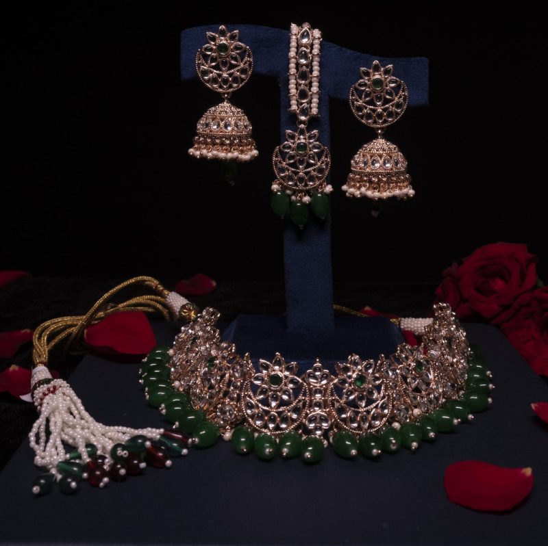 Jaipuri Green Premium Party Necklace Set/Choker
