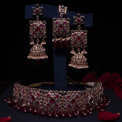Jaipuri Queen Necklace Set/Choker Pink Premium Party