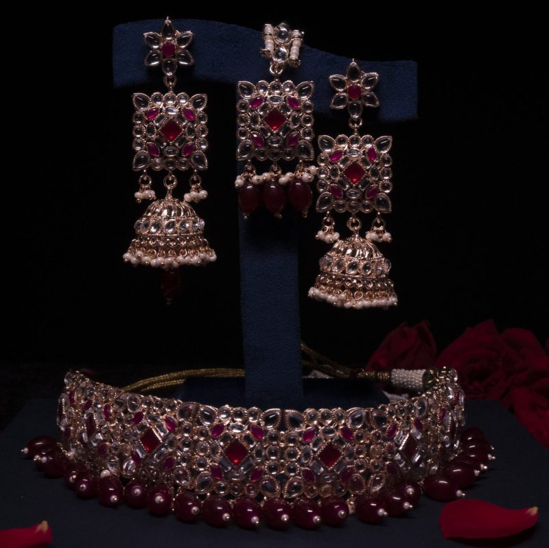Jaipuri Queen Necklace Set/Choker Pink Premium Party