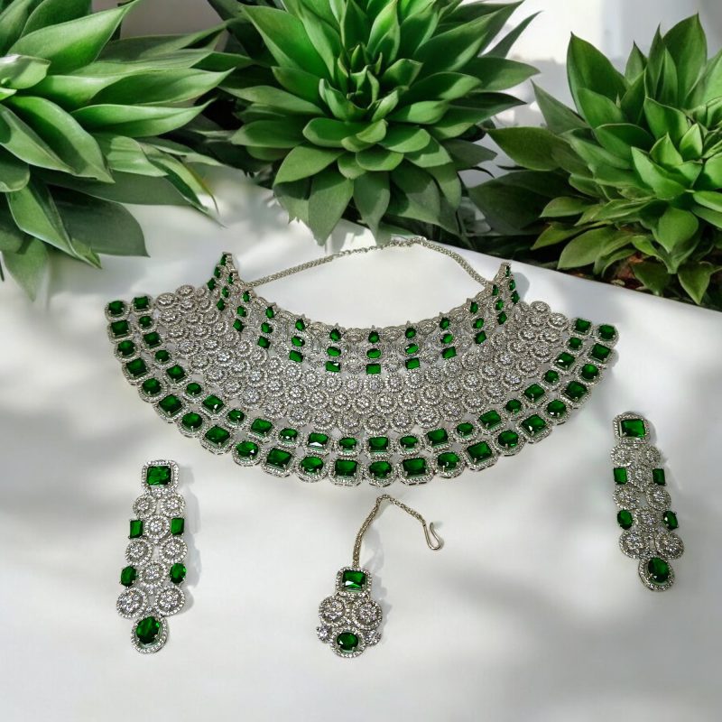 American Diamond Green Premium Party Necklace Set/Choker