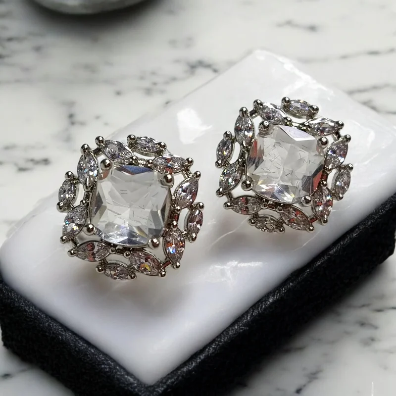 Silver Earrings - AD Single Stone Earrings - Series 4 | Divasz