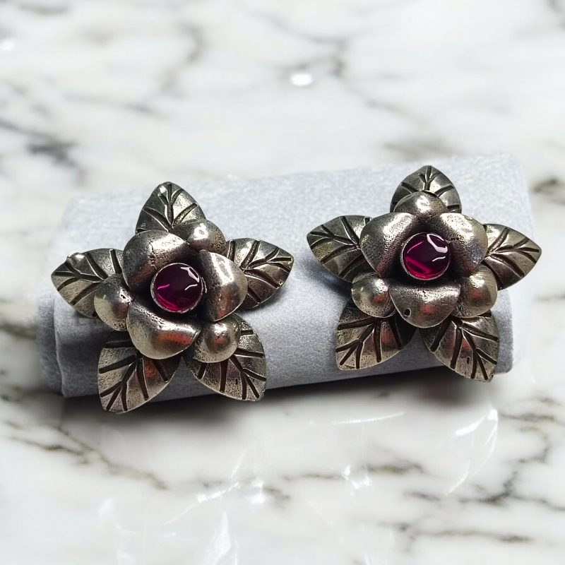 Oxidise Floral Earrings - Image 3