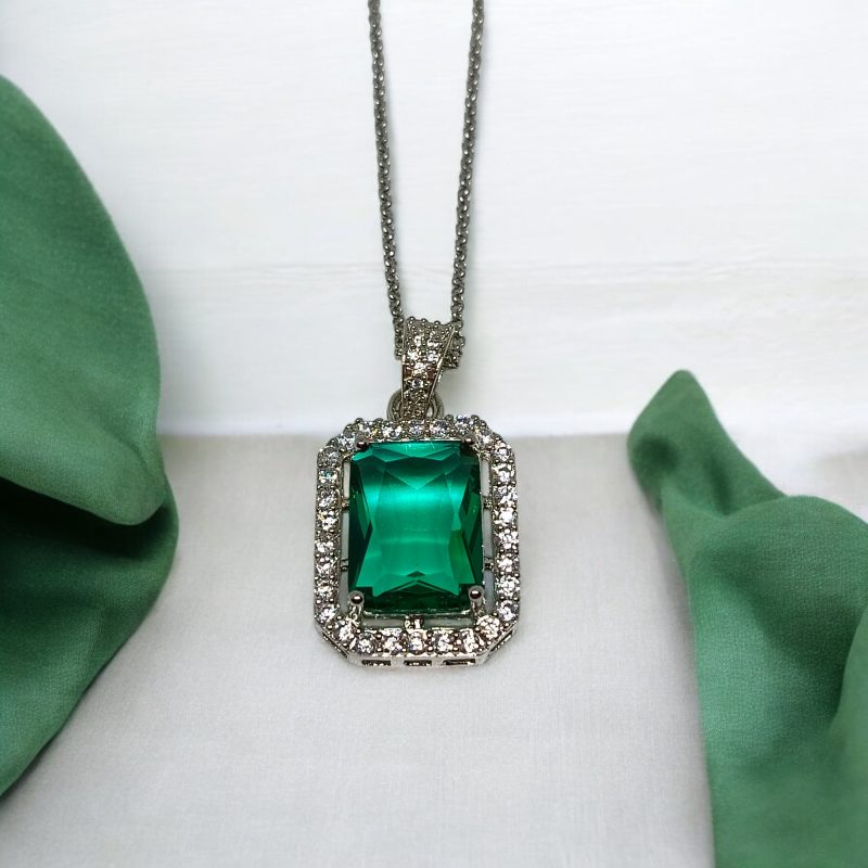 Sliver AD Stone Rectengal Pendant