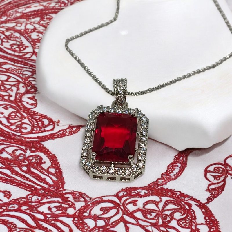 Sliver AD Stone Rectengal Pendant
