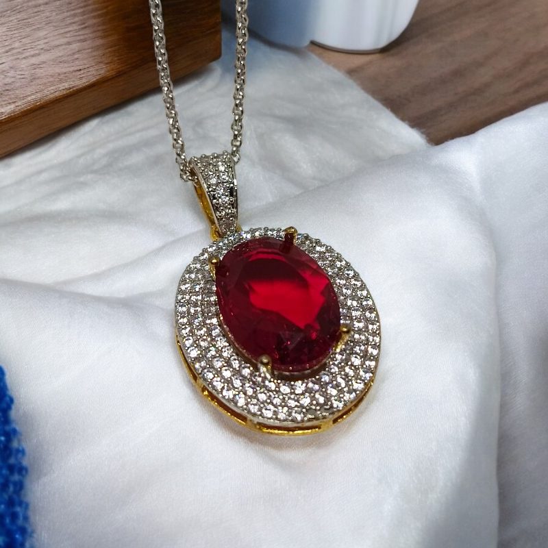 Sliver AD Stone Oval Pendant - Image 2