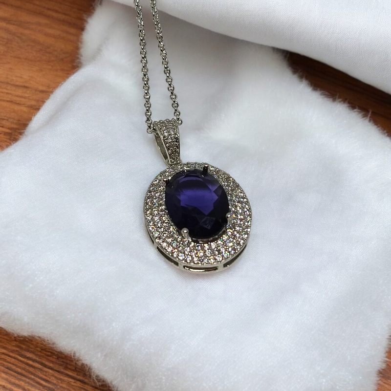Sliver AD Stone Oval Pendant - Image 3