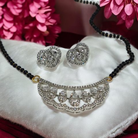 Silver Petals AD Mangalsutra