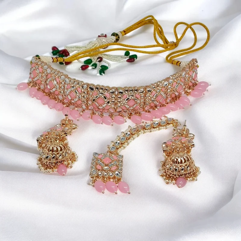 Jaipuri Baby Pink Premium Party Necklace Set/Choker