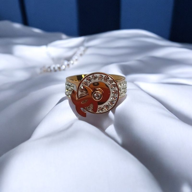 Fancy Golden with AD toping Round Fish Ring - Image 2