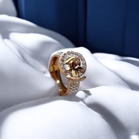 Fancy Golden with AD toping Round Fish Ring