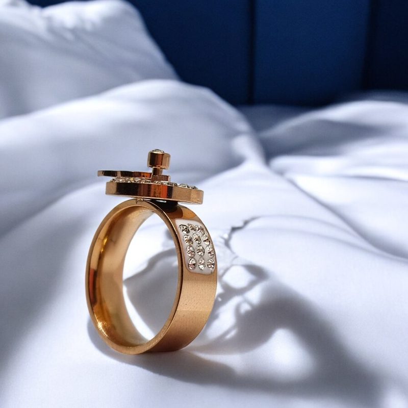 Fancy Golden with AD toping Round Fish Ring - Image 3