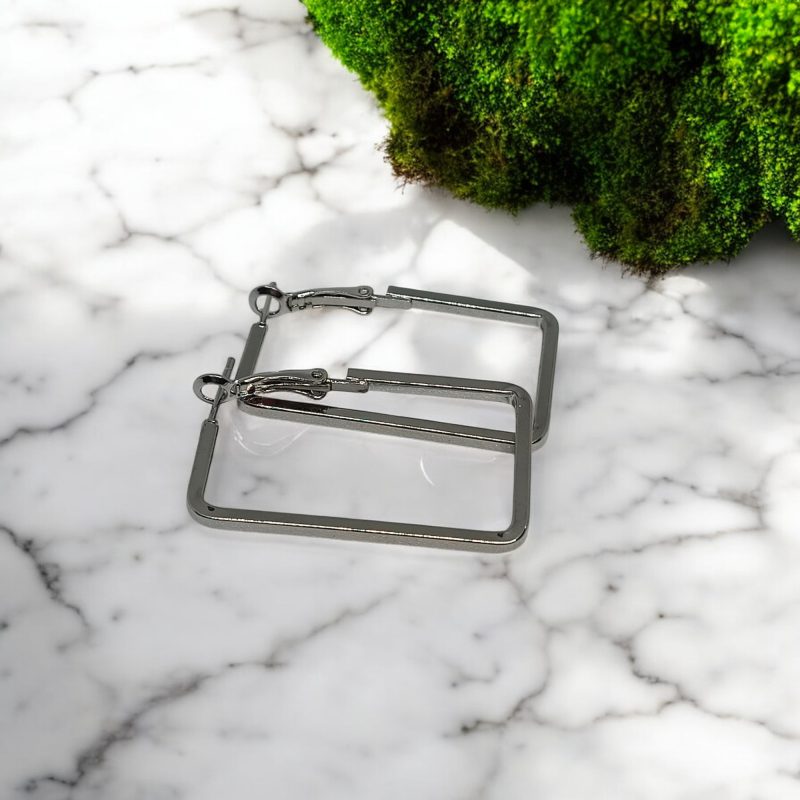 Fancy Silver Rectengle Shape Earrings - Image 5