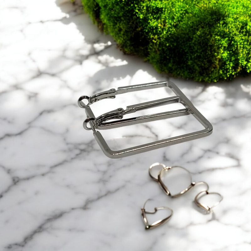 Fancy Silver Rectengle Shape Earrings - Image 4