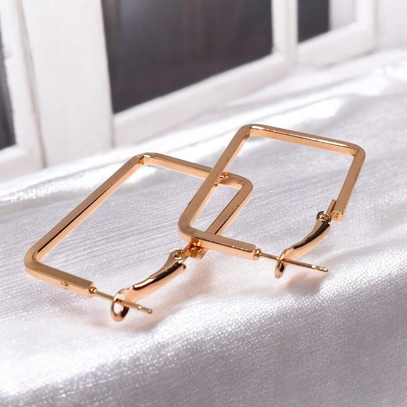 Fancy Rose Gold Rectangle Earrings - Image 2