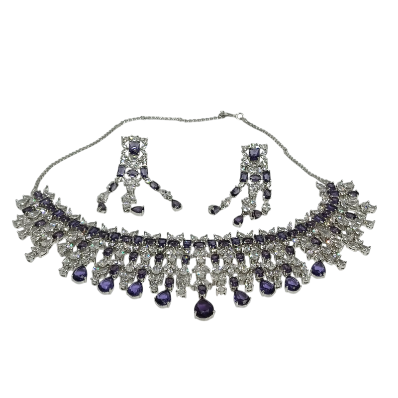 American Diamond Royal Party Necklace Set Series -6 - Image 4