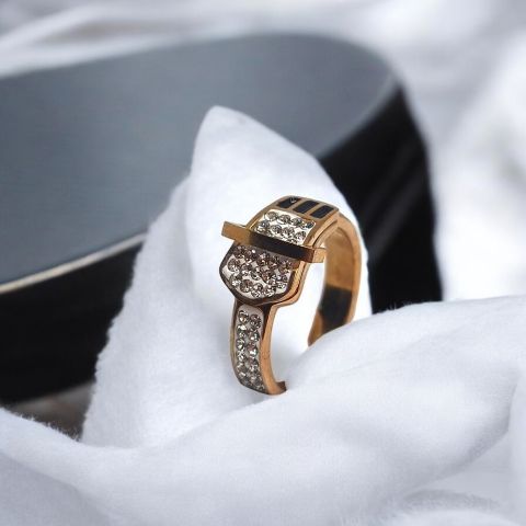 Fancy Golden Bridge Ring with AD toping