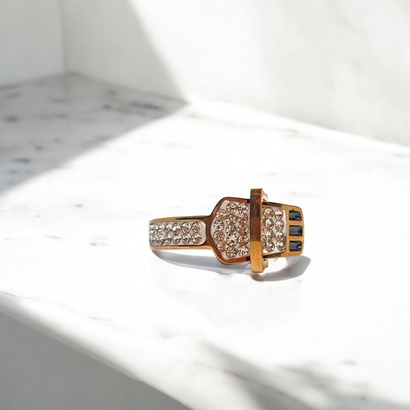 Fancy Golden Bridge Ring with AD toping - Image 2