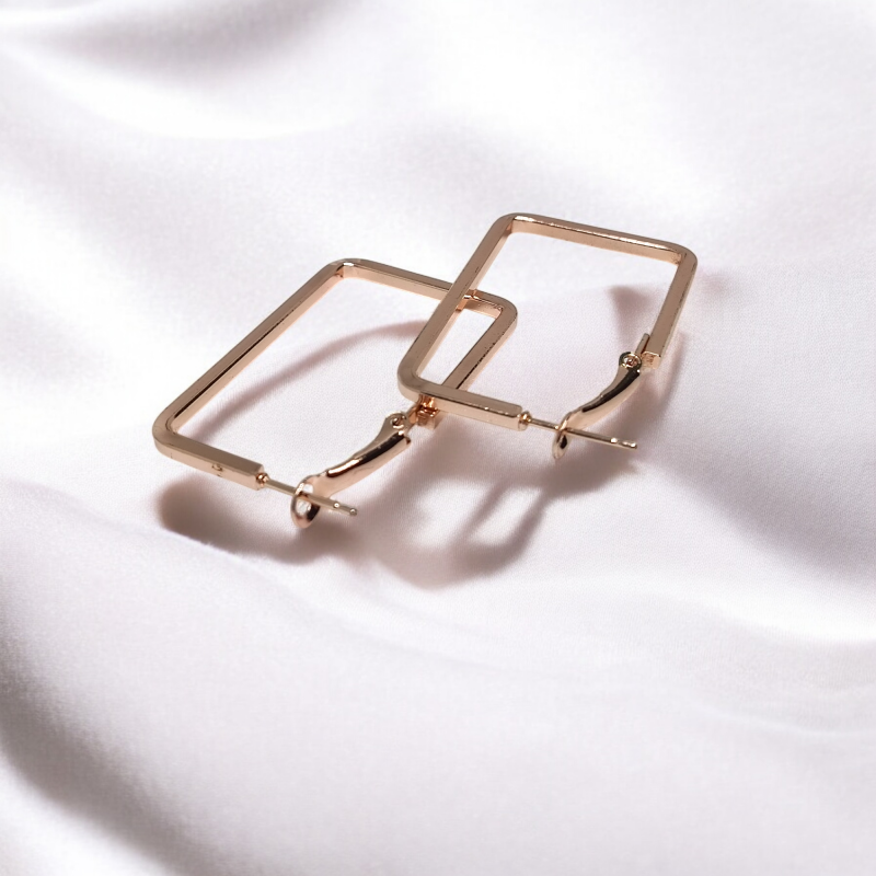 Fancy Rose Gold Rectangle Earrings - Image 9