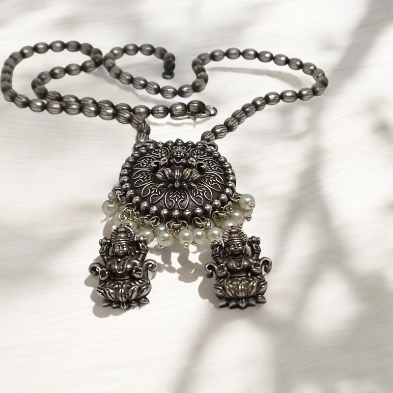 Oxidised Lord Laxmi Temple Pendant - Image 2