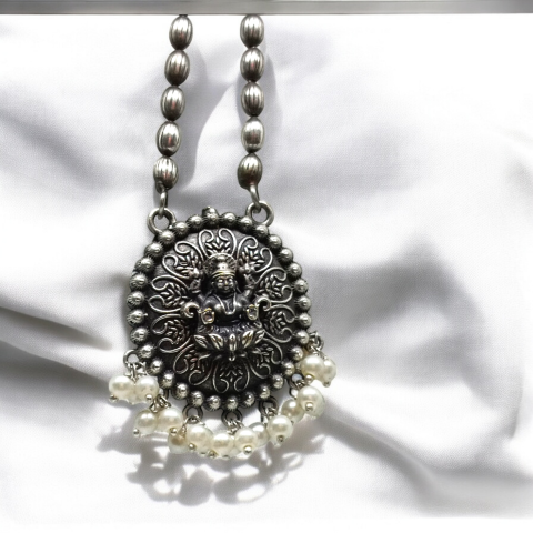 Oxidised Lord Laxmi Temple Pendant