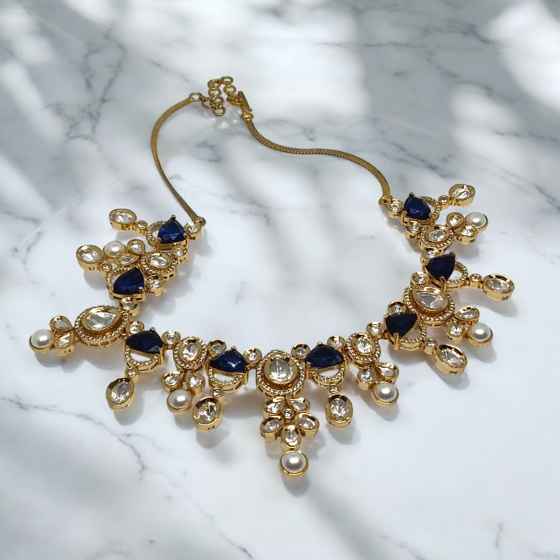 American Diamond Classic Blue Party Kundan Necklace Set - Image 5