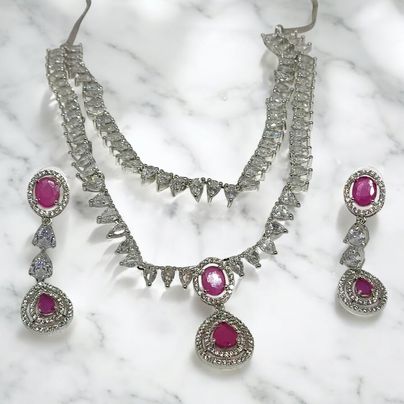 American Diamond Royal Party Necklace Set Series -4 - Image 7