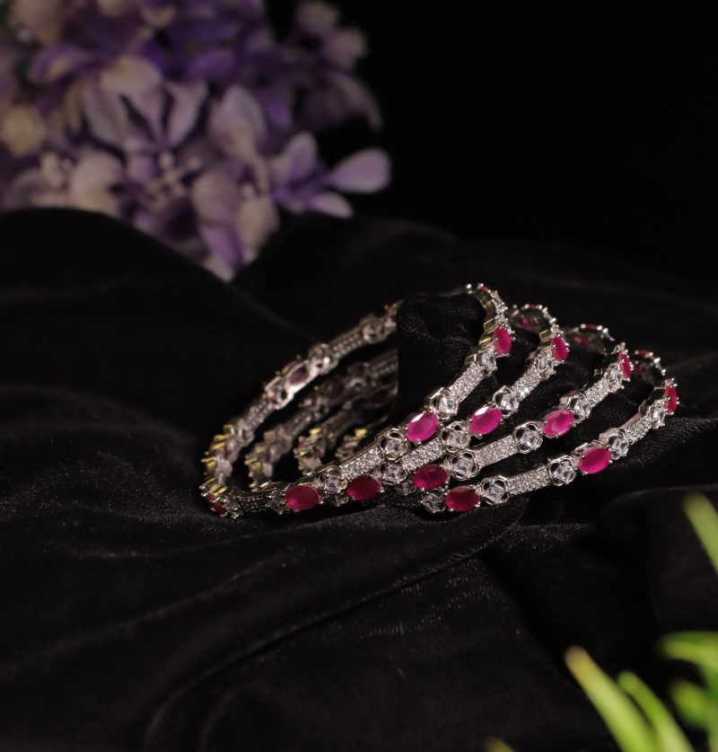 AD Silver Classic Ruby Bangles (4 Pc.) - Image 2