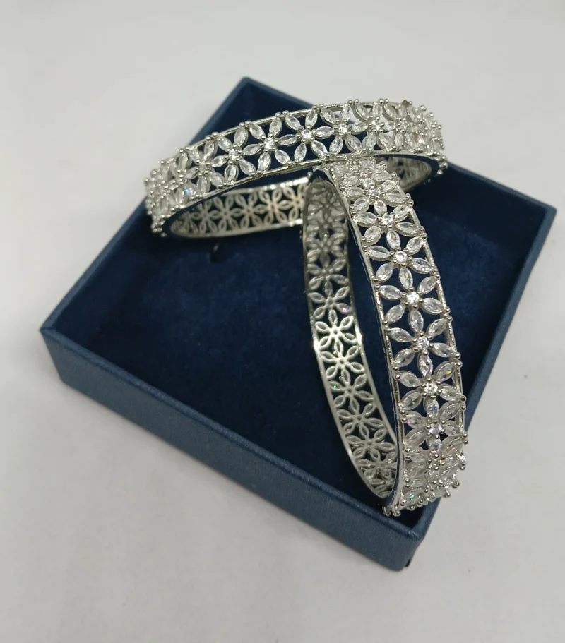 AD Silver Classic Floral Bangles (2 Pc.) - Image 3