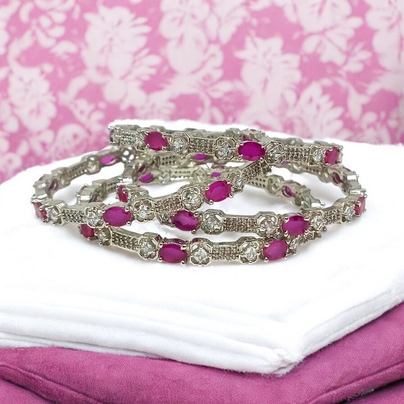 AD Silver Classic Ruby Bangles (4 Pc.) - Image 3