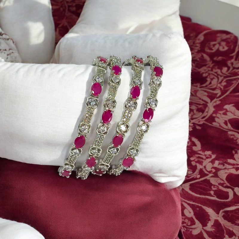 AD Silver Classic Ruby Bangles (4 Pc.)