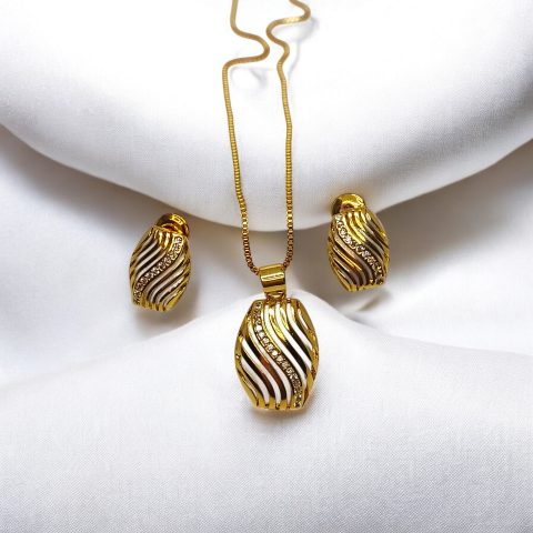 24K Gold Plated nine waves Pendant, chain, ear-tops combo