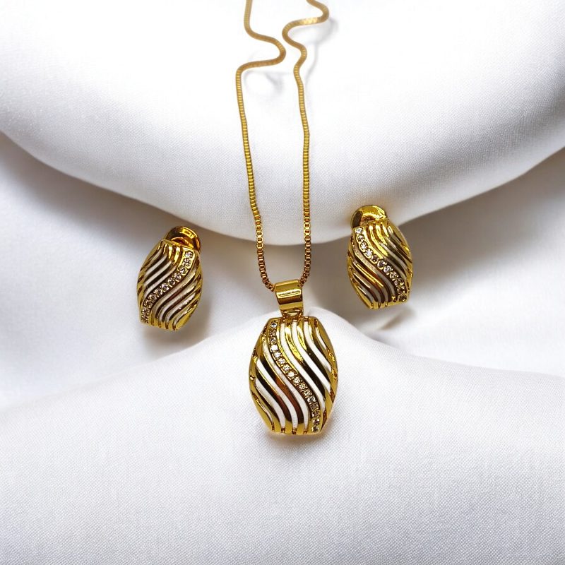 24K Gold Plated nine waves Pendant, chain, ear-tops combo