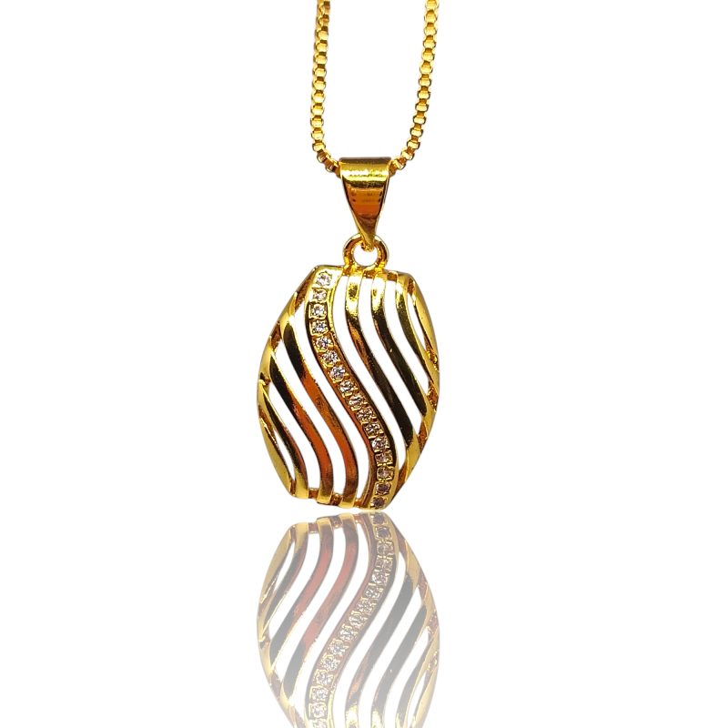 24K Gold Plated nine waves Pendant, chain, ear-tops combo - Image 4