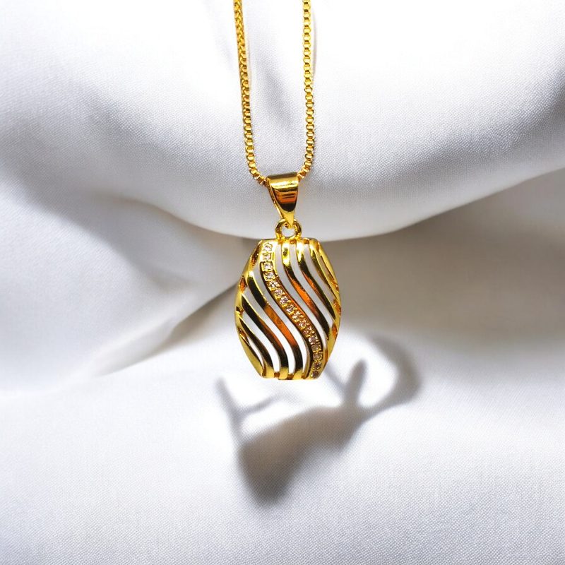 24K Gold Plated nine waves Pendant, chain, ear-tops combo - Image 2