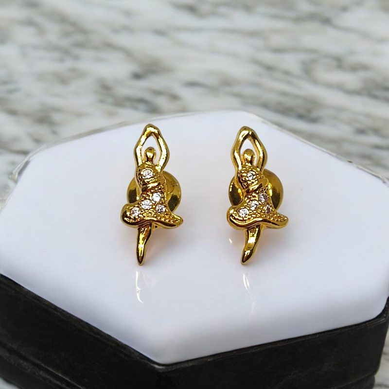24K Gold Plated Dancing Girl Pendant, chain, ear-tops combo - Image 3