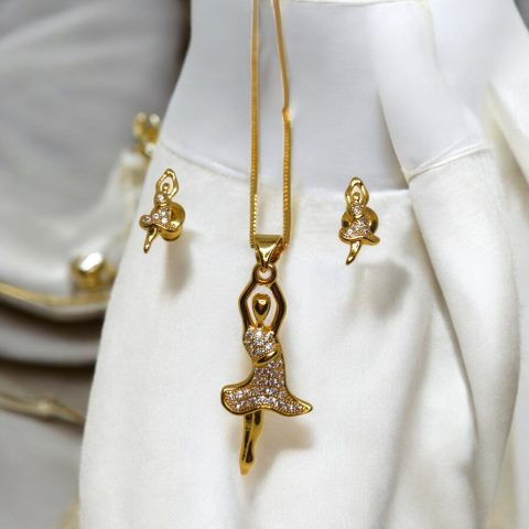 24K Gold Plated Dancing Girl Pendant, chain, ear-tops combo