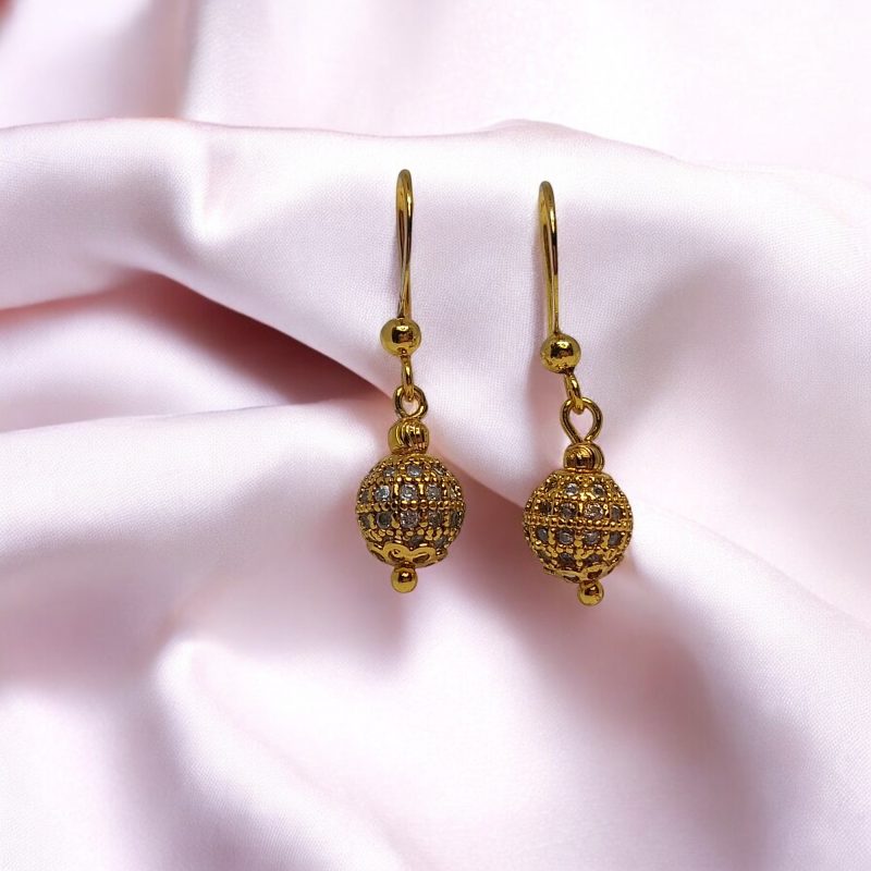 24K Gold Plated Ball Pendant, chain, ear-tops combo - Image 2