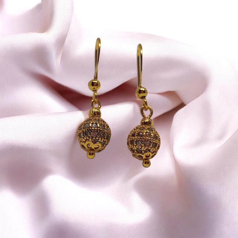 24K Gold Plated Ball Pendant, chain, ear-tops combo - Image 3